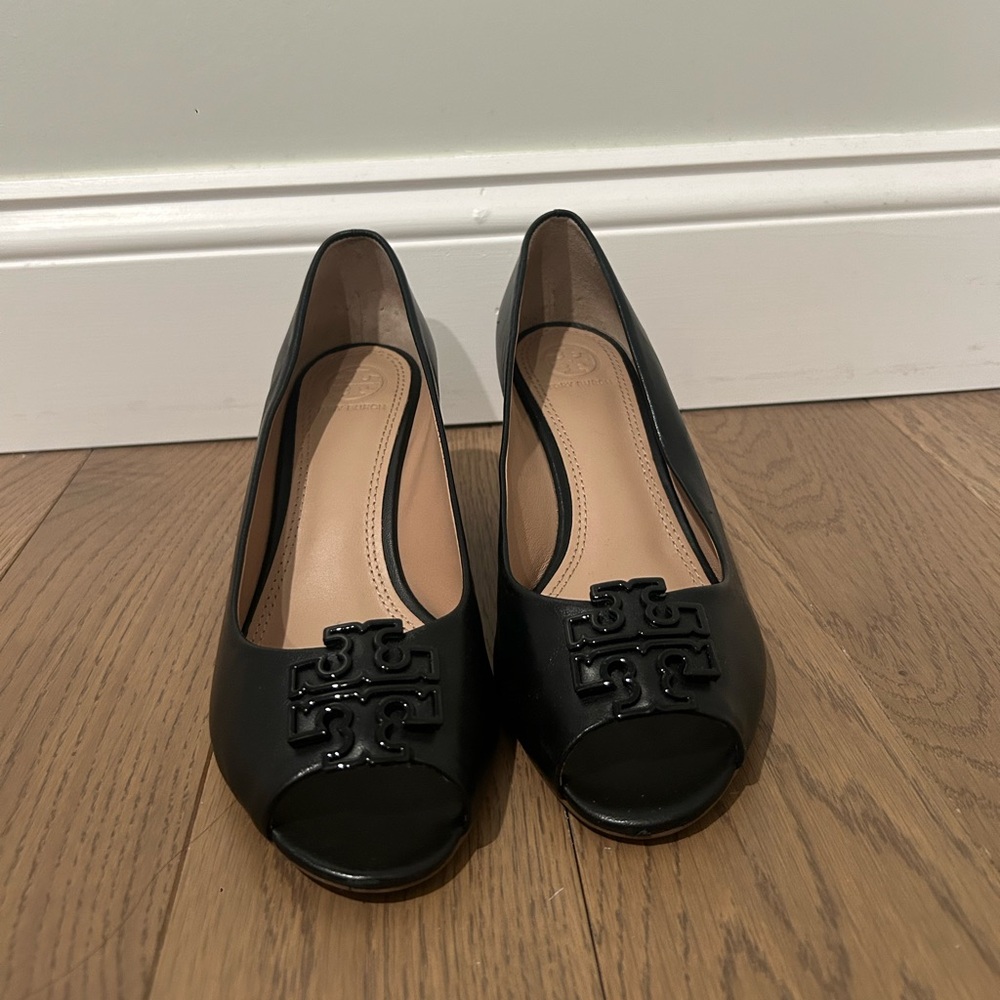 Black Peep-Toe Wedges